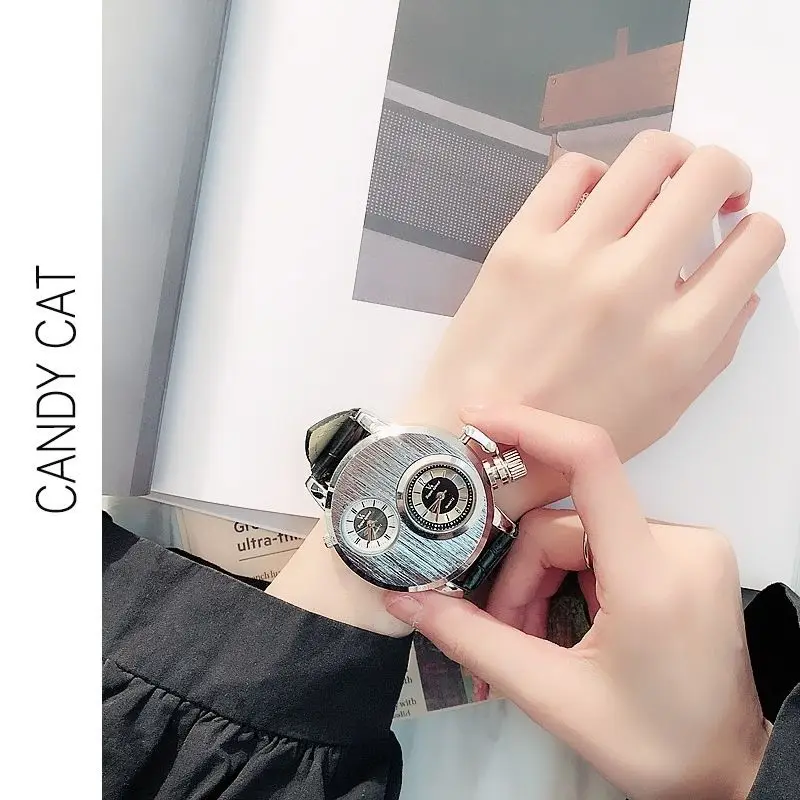 Luxury Quartz Men's Watches Punk Style Dual Dial Business Men Wristwatch Stainless Steel Strap Waterproof Military Watch