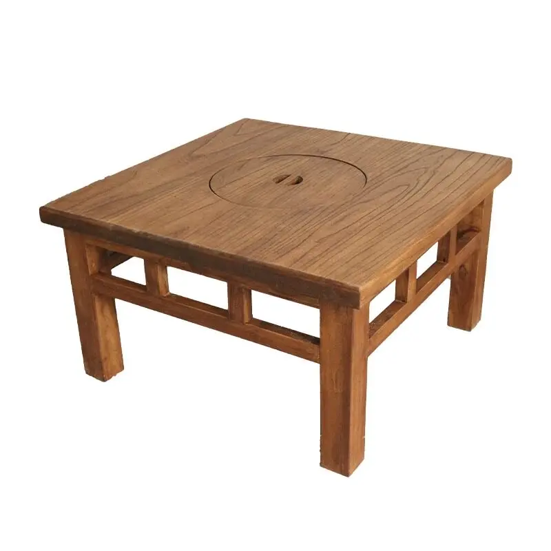 Furnace brewed tea square old elm tea table balcony winter Chinese brewed tea charcoal roasted brazier hot pot