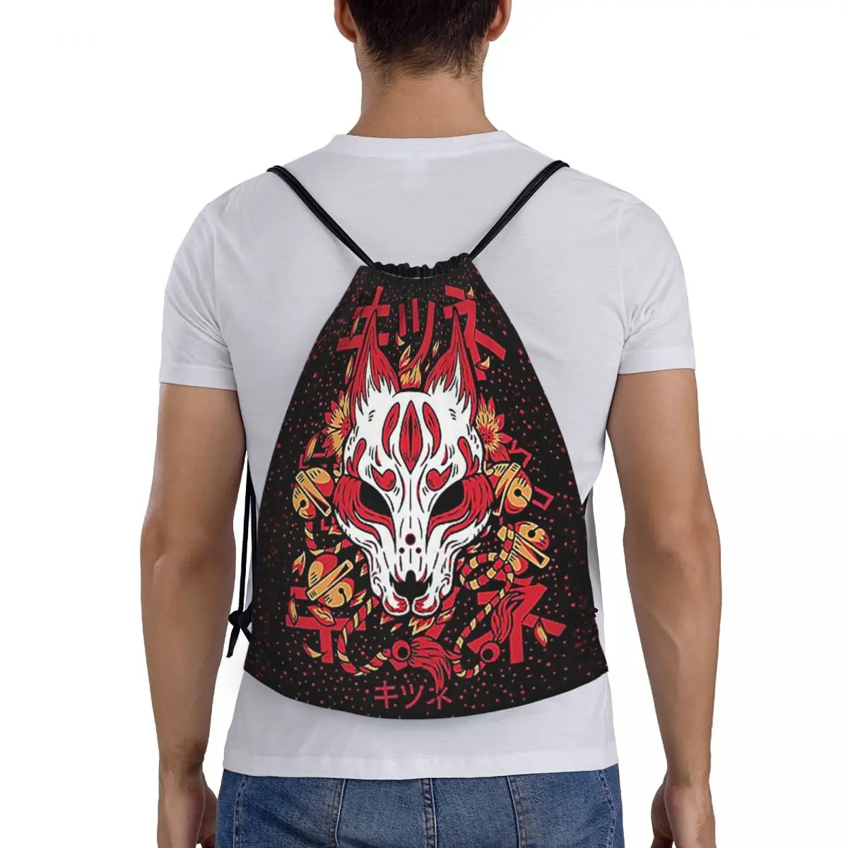 

Kitsune Yokai Fox Backpacks Multi-function Drawstring Bags Sundries Bag Book Bags for Travel Students