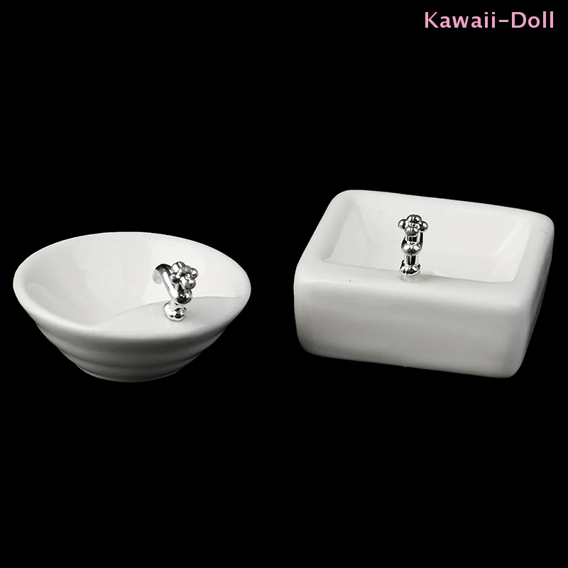 Bathroom Sink Ceramic Wash Basin Model 1:12 Dollhouse Miniature Accessories Toys