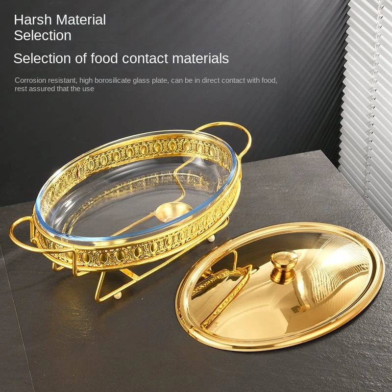 Rectangle gold glass baking tray tableware high temperature hotel dry cooking soup pot creative pot rack