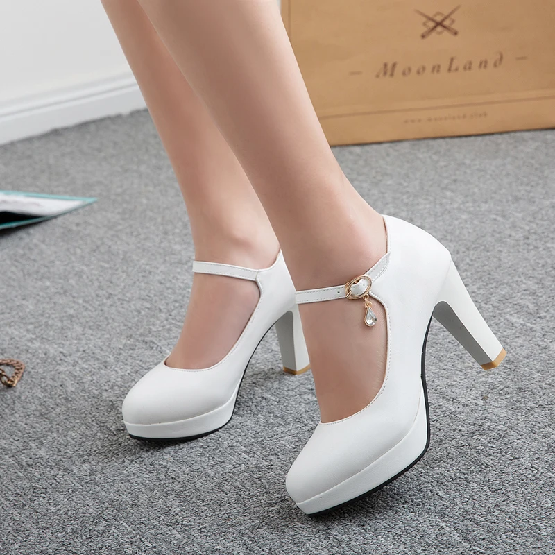 Elegant Women's High Heels Mary Janes Shoes 2024 Black Pink White Heeled Party Wedding Shoes Female Dress Pumps Large Size 45 - view 3