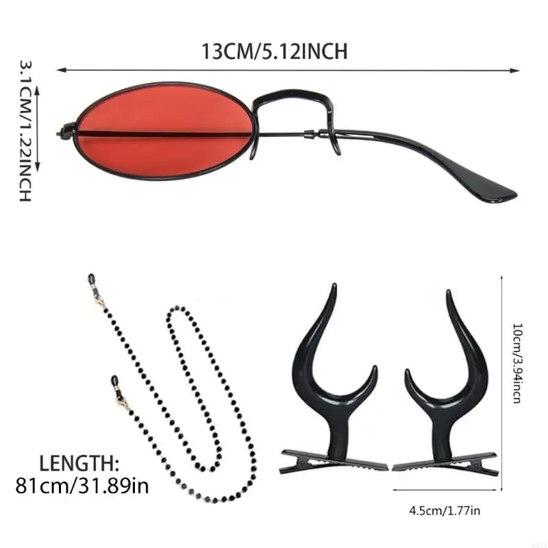 DXAE Monocular แว่นตาโซ่ DEVIL Horns คลิปผม Monocle แว่นตากันแดด Alastor เครื่องแต่งกายอุปกรณ์เสริมสำหรับคอสเพลย์ฮาโลวีน