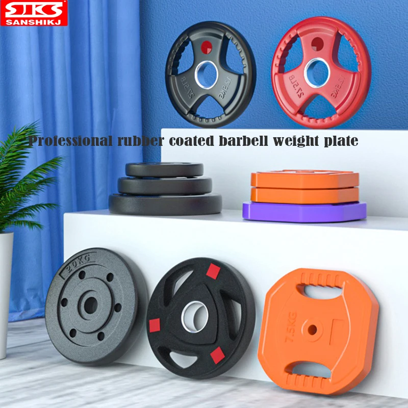 Rubber Coated Weight Plates, Gym Paint Baking, Environmental Protection Barbell Piece, Large Hole, Fitness Barbell Piece, 5cm