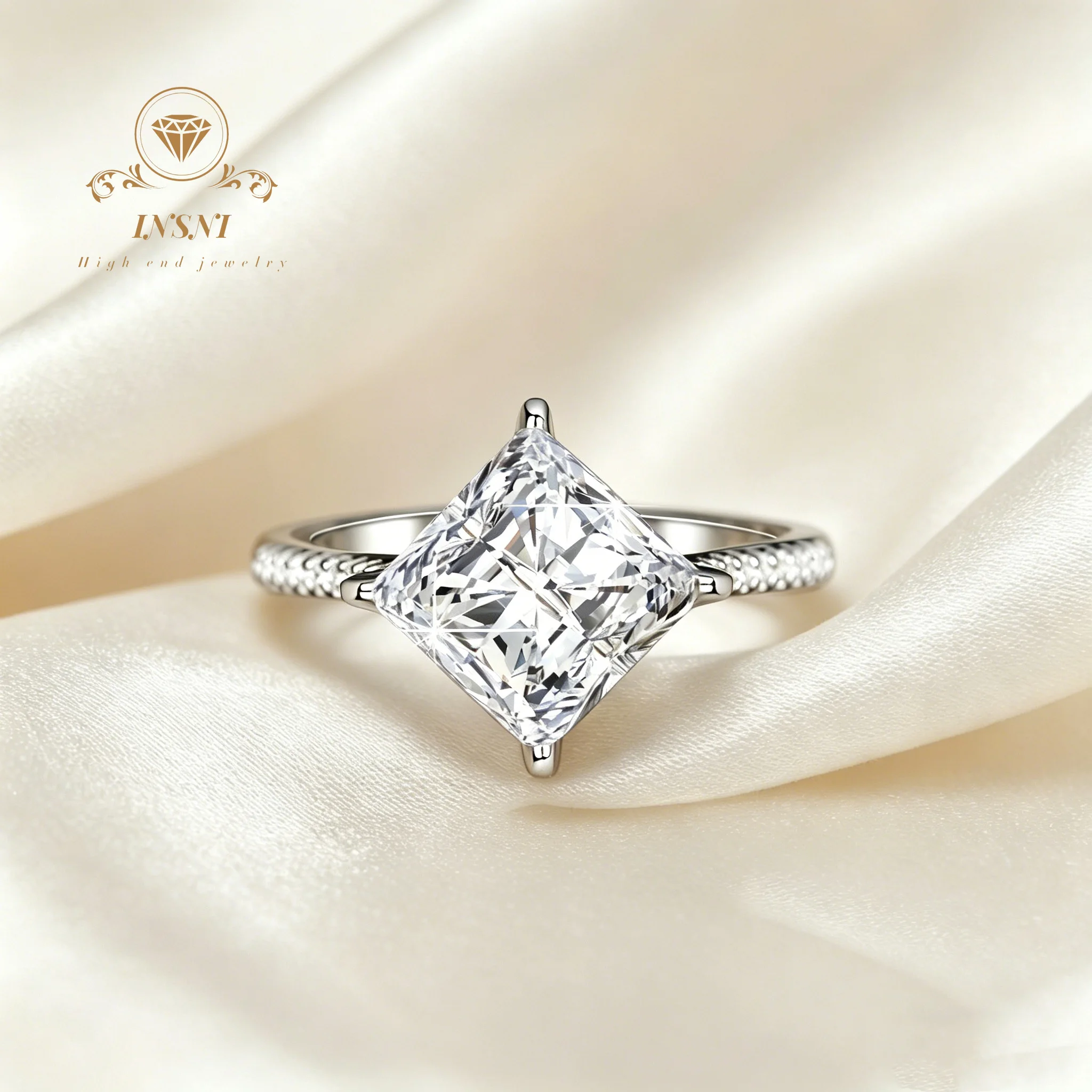 

3 Ct Moissanite Princess Cut Bezel Ring S925 Silver Unique Geometric Design Affordable Light Luxury Exquisite Gift Women Jewelry
