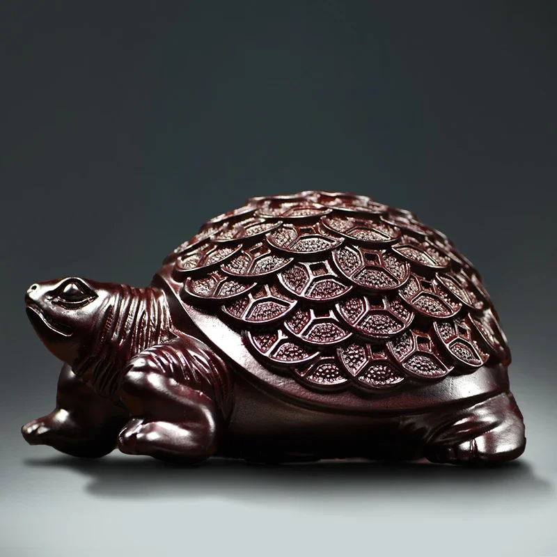 Wood carving gold turtle decoration items birthday gifts to elders practical desktop office living room decoration craft gifts