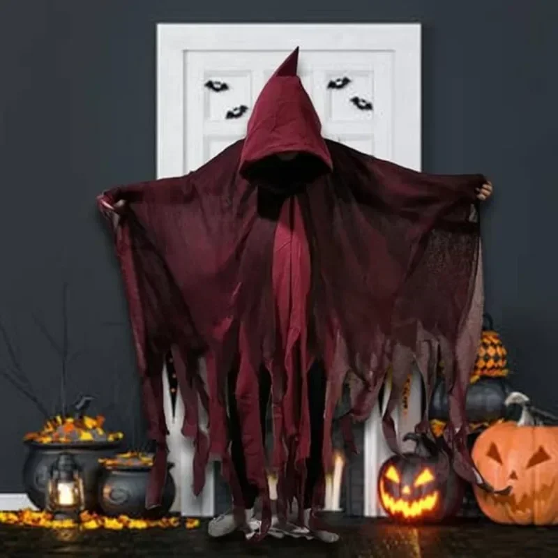 Costume di Halloween per adulti Spaventoso mantello horror con cappuccio Abito per uomo Terrificante gotico in maschera Party Cosplay Dress Up Puntelli