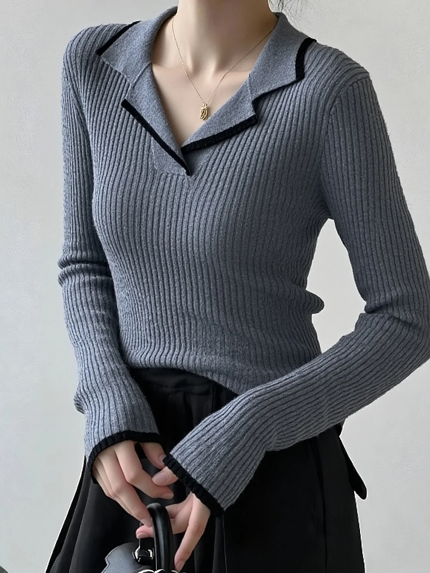 Suéter de Cachemira para Mujer, Cuello Csero, Manga Larga, Corte Ajustado, Estilo Simple, ueso, Sensación de Alta Gama, ...