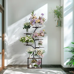 Tree-Shaped Plant Stand Display Rack Industrial Corner Flower Holder Multiple Organizer Shelves