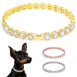 Gold Dog Chain Collar Bling Rhinestone Puppy Cat Necklace Adjustable Dog Slip Choke Collars For Small Medium Dogs Cats Rabbit