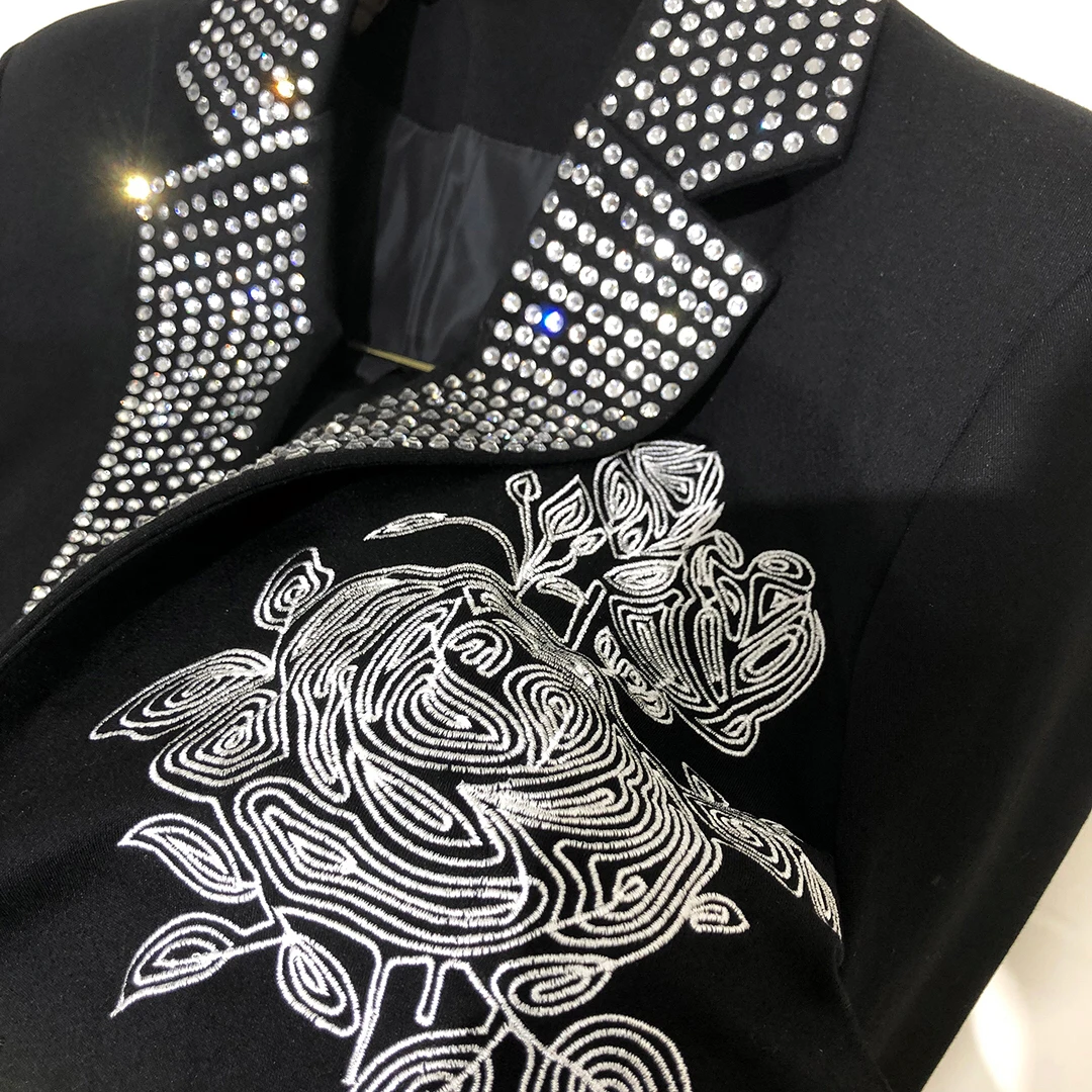 High Quality Men\'s Shining Rhinestones Roses Embroidery Blazer Banquet Party Tuxedo Bar Male Singer Star Concert Coat Costume