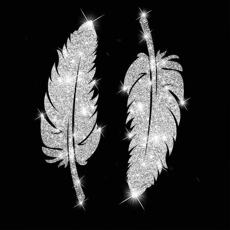 Sparkling Silver Feather Vinyl Car Decal, Waterproof Glitter Feather Sticker for Auto Body Window Scratch Cover