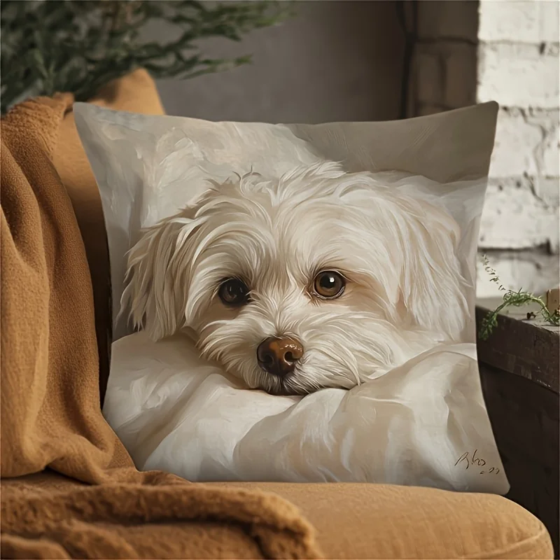 Maltese Dog Pillow Covers 18X18 Inch Cushion Pillowcase Washable Decorative Sofa Decor Soft Square Cushion Case No Pillow Core
