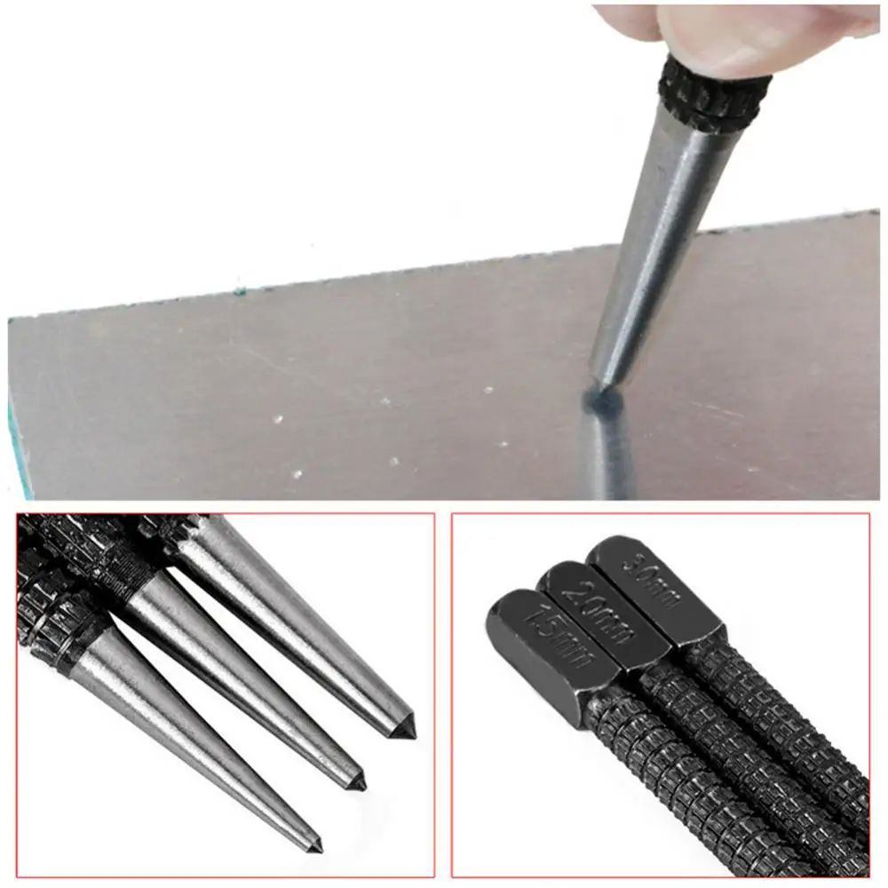 3PCS High-carbon Steel Center Punch Set Non-Slip Center Pin Punch Used For Drilling Of Alloy Steel Metal Wood Punch Pin Tool