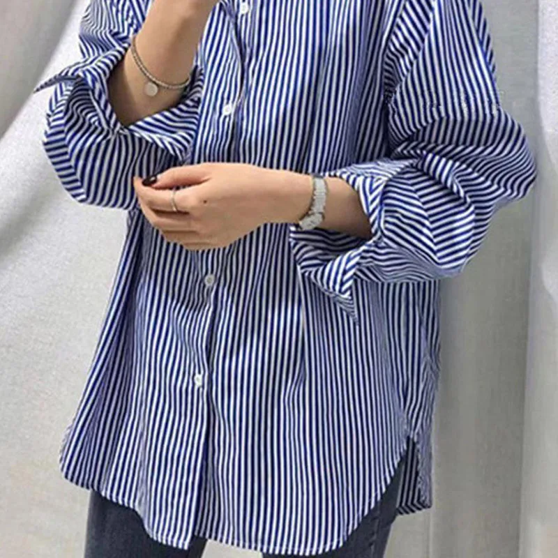 Lucyever 2024 Women\'s Shirt Casual Loose Long Sleeve Classic Striped Blouse Female Fall Winter Vintage Streetwear Office Shirts