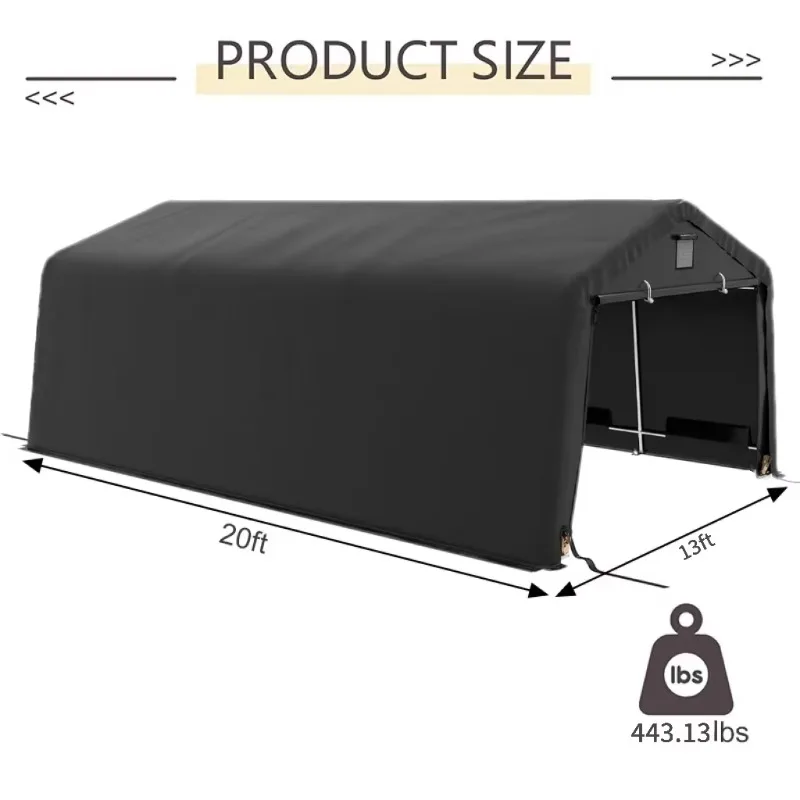 Low Price Clearance 13x20ft Simple Packaging Large Size Storage Carport With Reinforced Ground Bars for Yard Parking SUV Boat