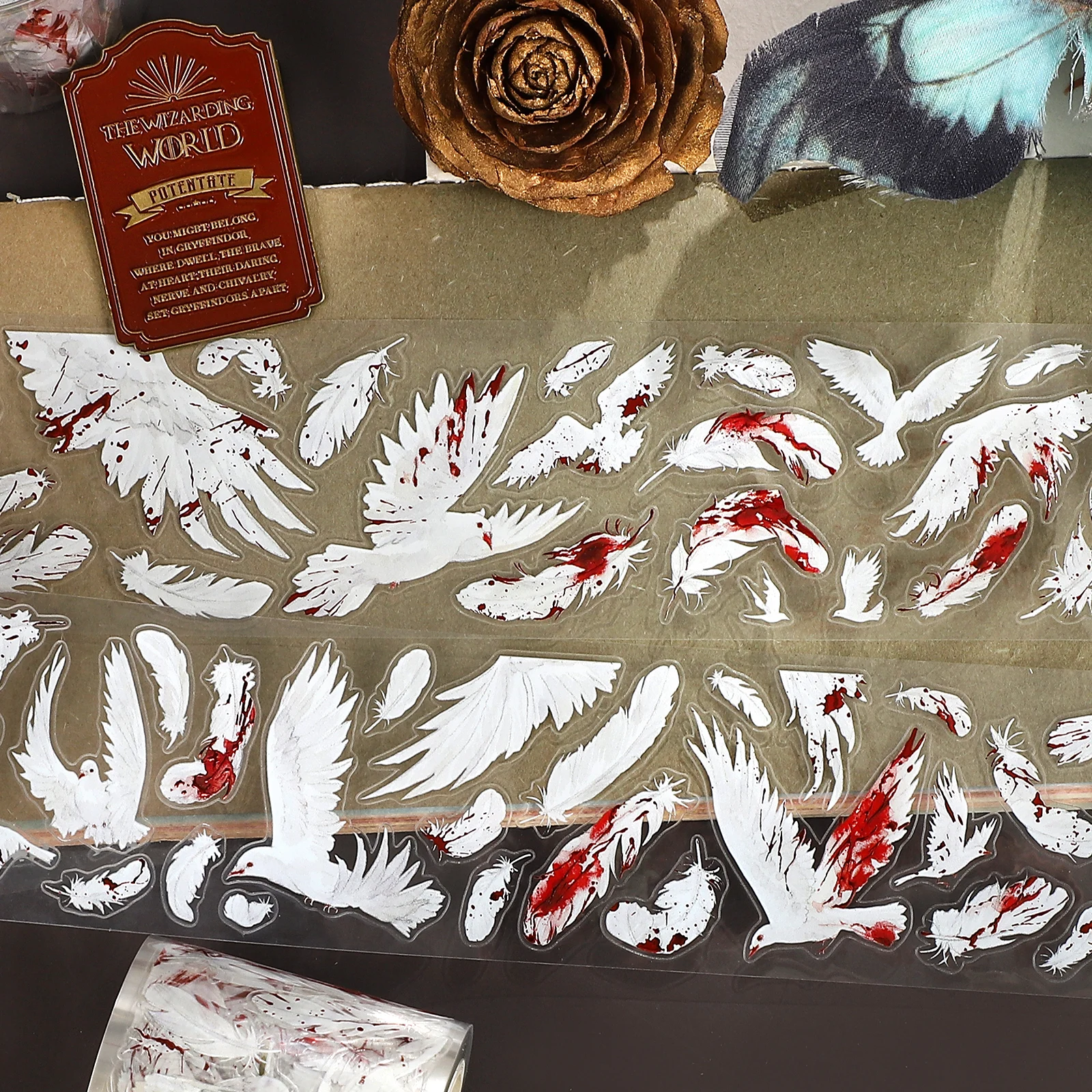 45mm*500cm Vintage Pigeon Feathers Landscape PET Tape Creative DIY Journal Material Collage Scrapbook Stationery