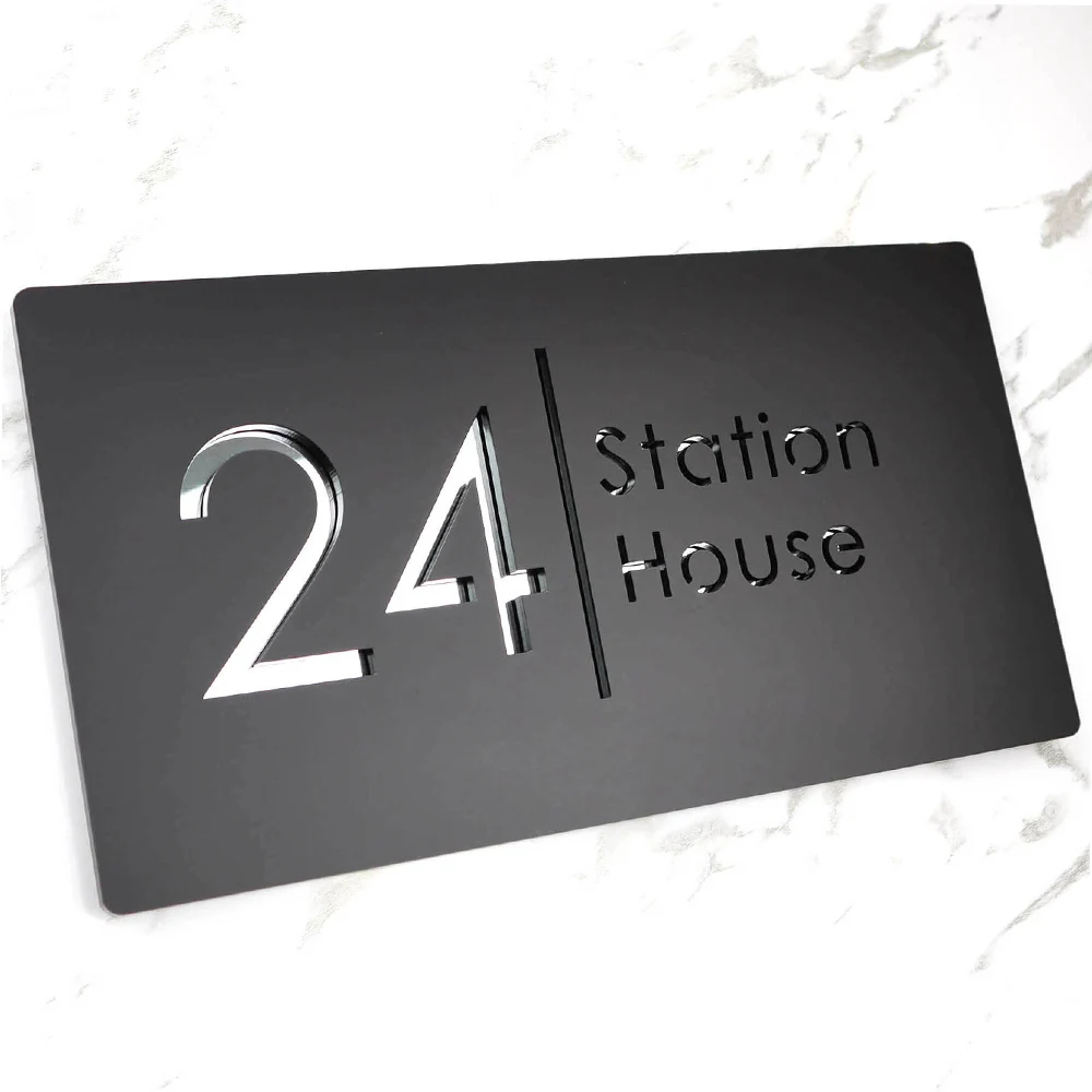 11Inch Custom Modern House Door Number Sign Acrylic Outdoor Street Family Name Plates Black/Mirror Silver/Mirror Gold images - 6