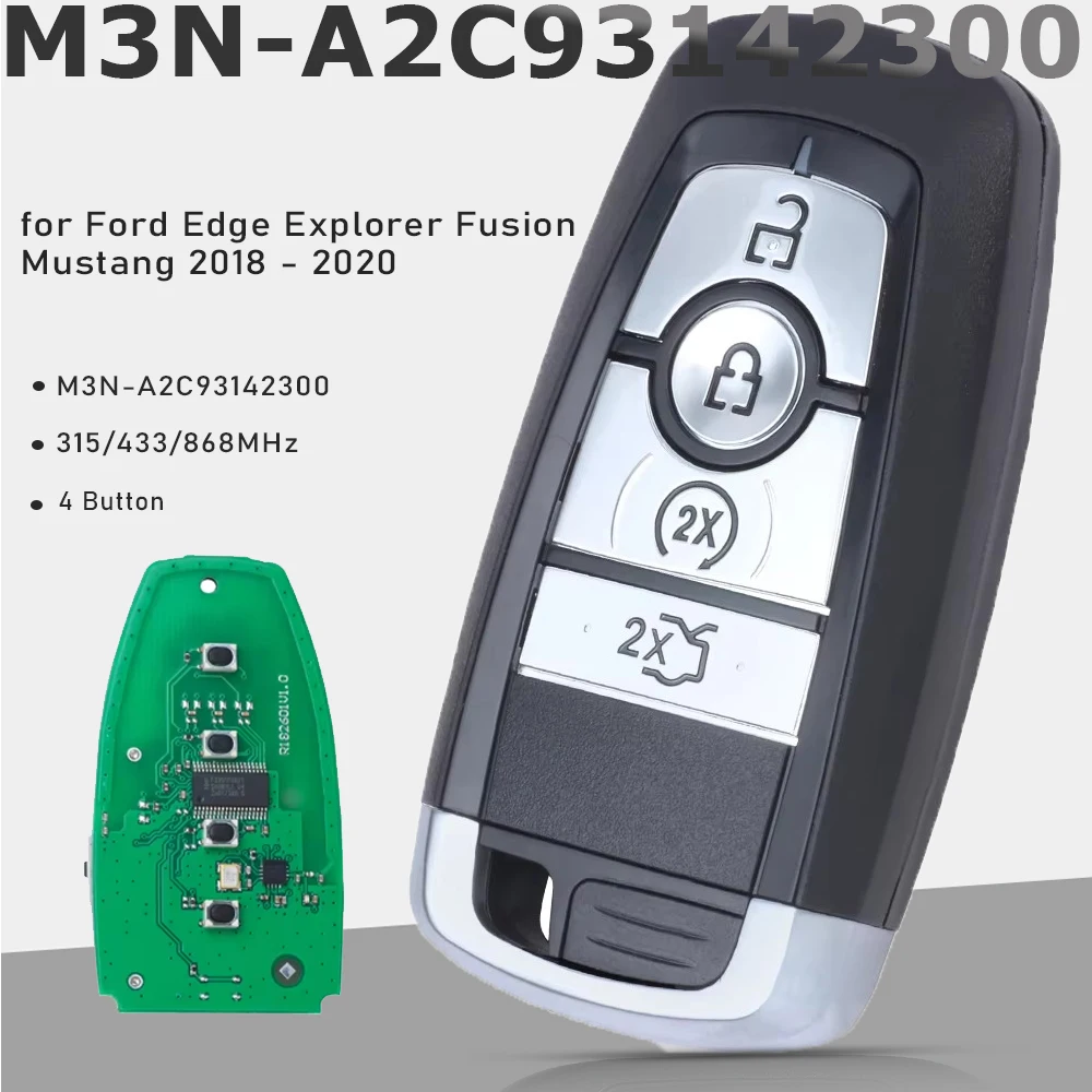 

KEYECU M3N-A2C93142300 Умный дистанционный ключ FOB 315 МГц/433 МГц/868 МГц 4 кнопки для Ford Edge Explorer Fusion Mustang 2018 2019 2020