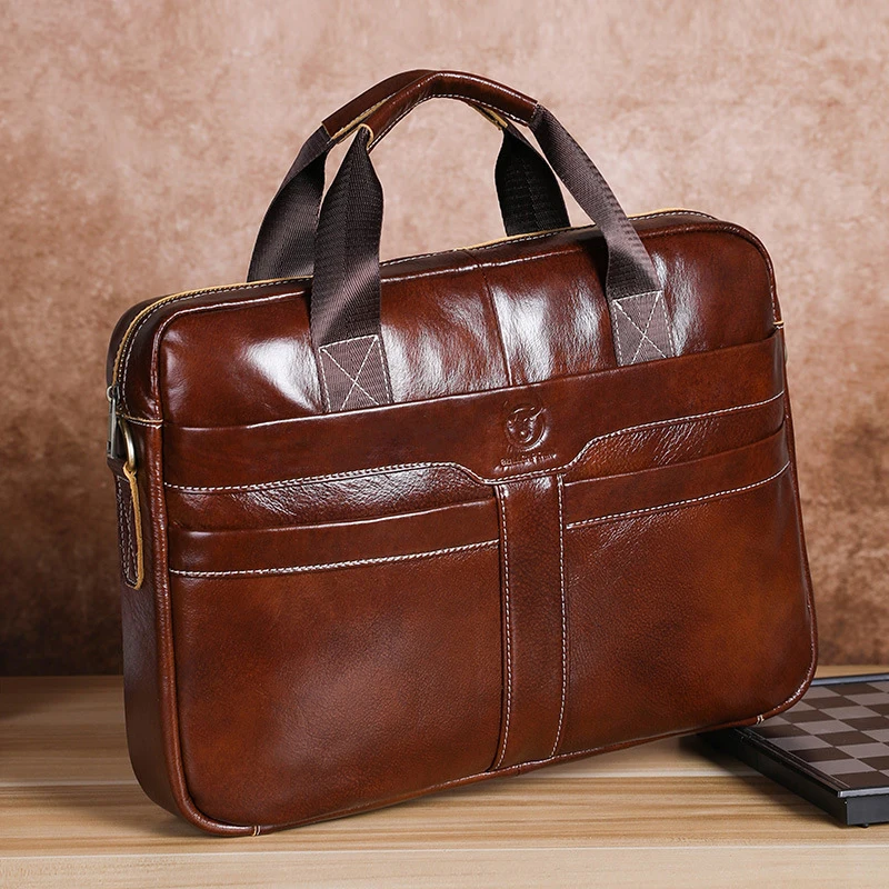 Genuine Leather Briefcase for Man Handbags Computer Laptop Shoulder Business Messenger Crossbody Side First Layer Cowhide Bag