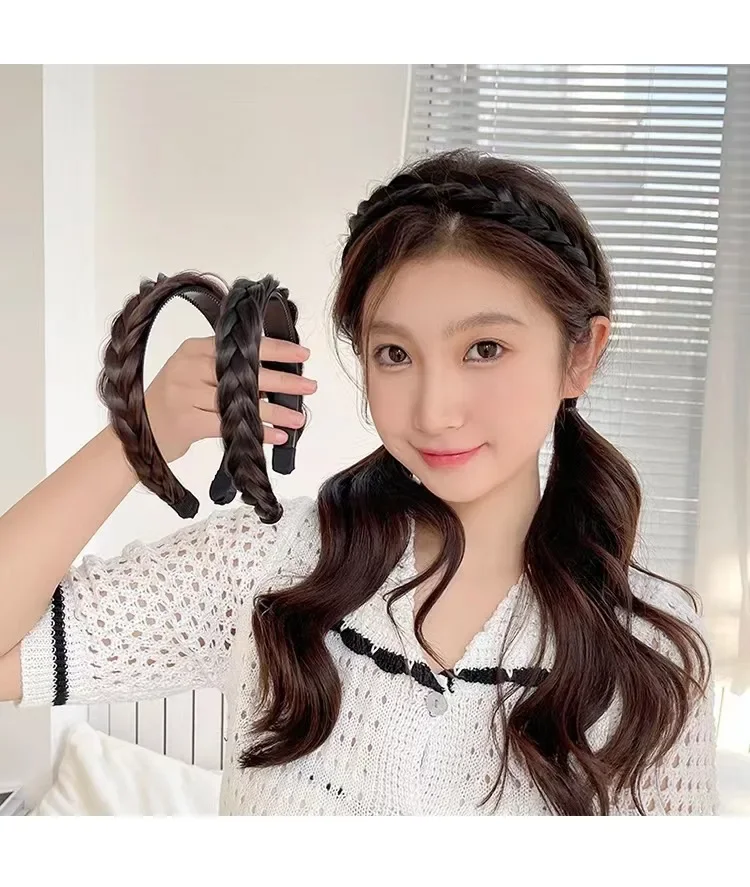 Wig Fried Dough Twists braid hoop female high head top high-end hair clip  temperament fishbone braid headband headdress