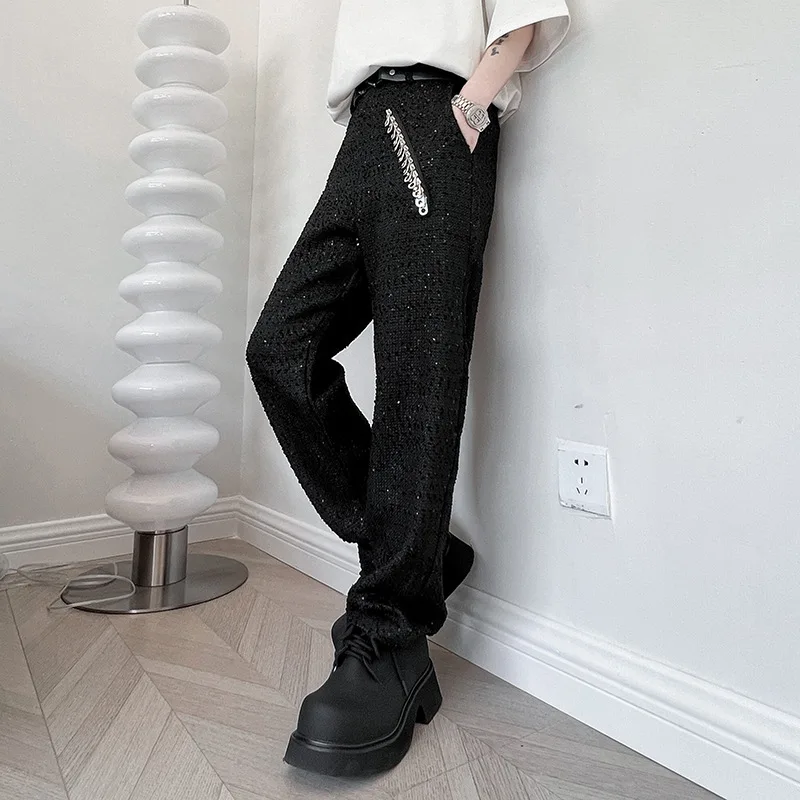 Y2KOriginal sense of heavy-duty sequined casual pants zipper decoration streetwear men clothing pants  vintage 1:1