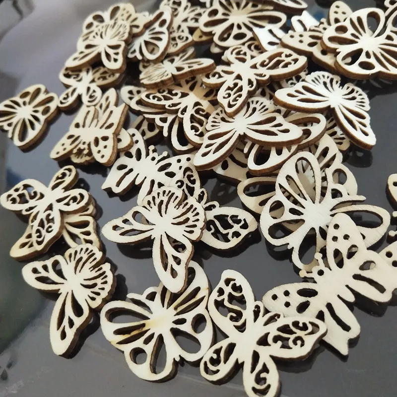 50pcs Laser Cut Wood Butterfly Embellishment Hollow Unfinished Wooden Ornaments Wooden Shape Craft Party Wedding Decoration