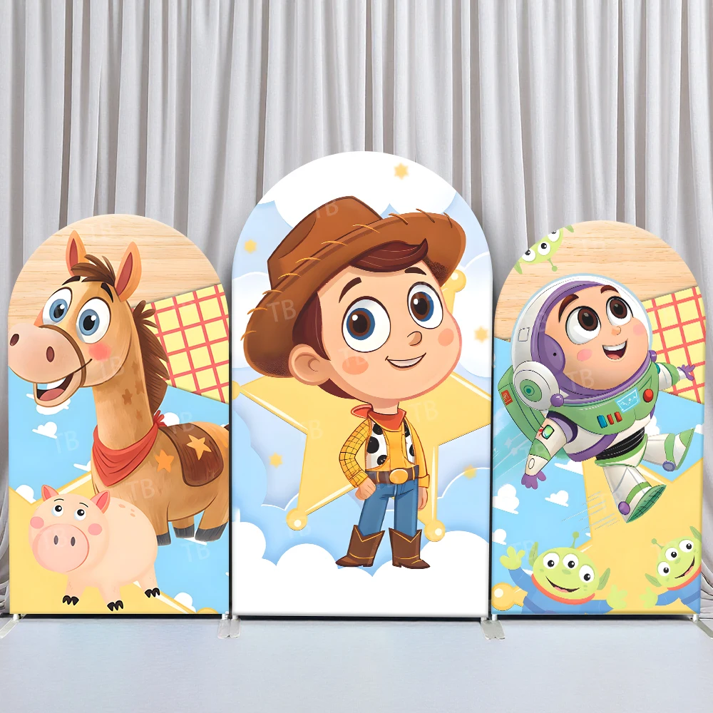 

TB Toy Story Arch Backdrop Cover Buzz Lightyear&Woody for Baby Shower Birthday Photo Background Party Decor Props Elastic Fabric