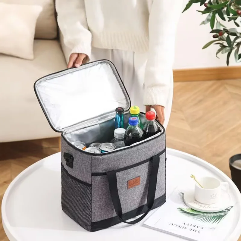 Large Insulated Lunch Bag Black Waterproof Leak-proof Thickened Handheld/Shoulder Carry Outdoor Picnic Lunch Bag﻿