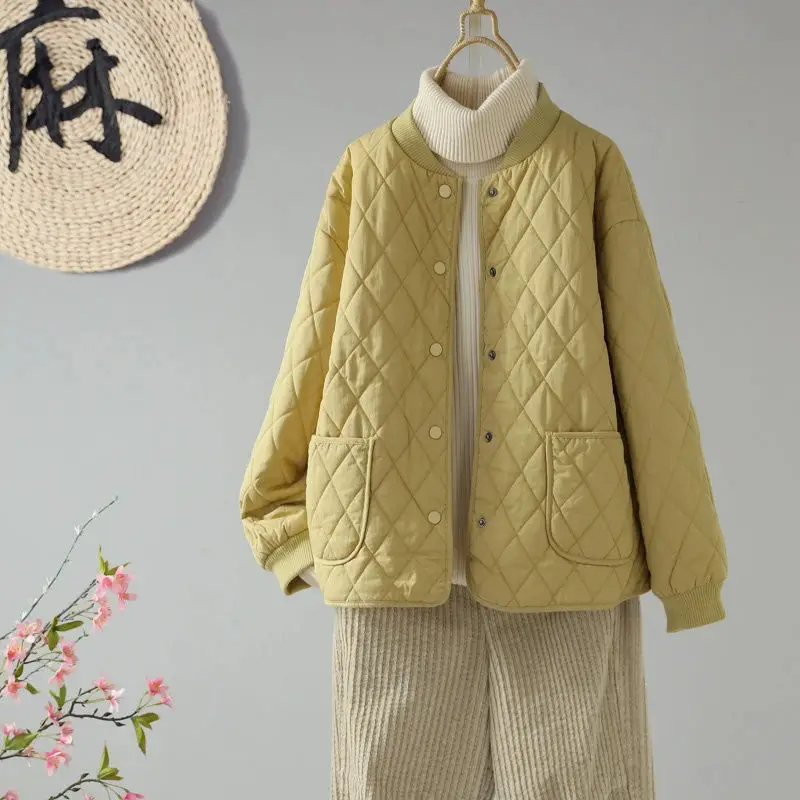 

Women's Winter Cotton Jacket Autumn Winter Fashion Lightweight Cotton-Padded Coat Daily Thickened Warm Single Breasted Coats