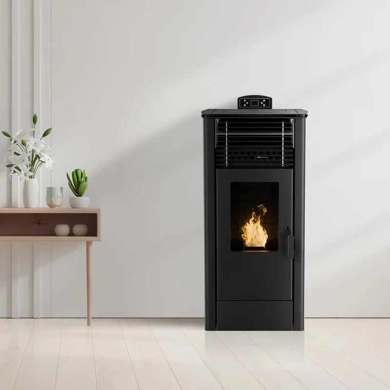 مواقد حبيبات فولاذية داخلية حديثة مع جهاز تحكم عن بعد للكتلة الحيوية، جدار خشبي، مدفأة بدون دخاني لاستخدام غرفة المعيشة