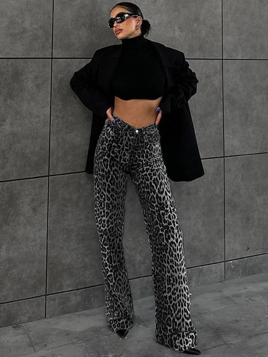 Bornladies Women's Casual Pants Leopard Print Straight Leg High Waisted Unique And Versatile Fashionable Loose Retro stylePants