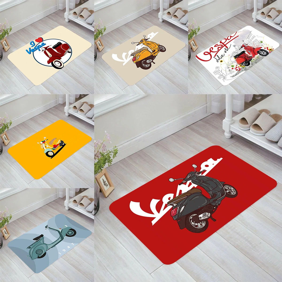 Doormat Entrance Door Scooter V-Vespa Floor Mat Kitchen Rug Home Living Room Carpets Balcony Rugs Foot Carpet Mats Bathroom Bath