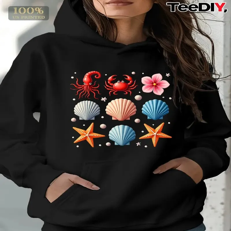 

Зима-Осень, женский свитшот больших размеров, женская одежда, морской морской узор, с длинным рукавом, морская звезда, удобный элегантный