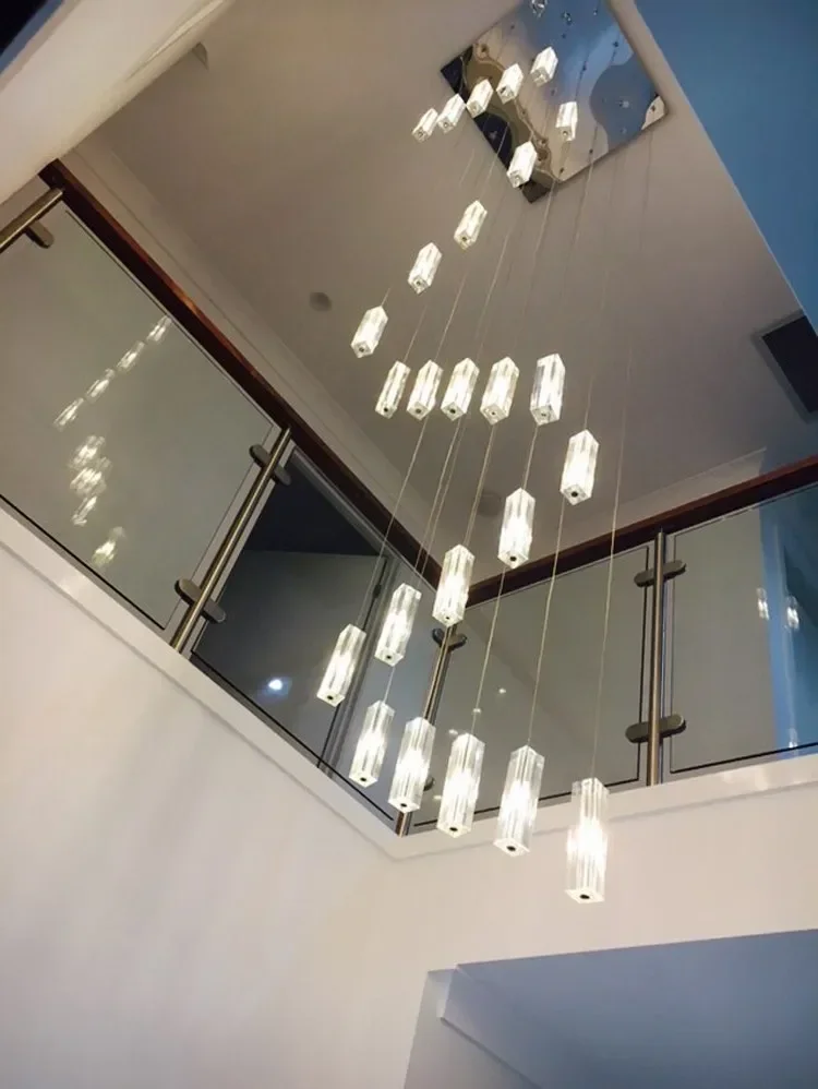 

Stairwell 20-25 Pcs Large Square Led Crystal Lighting Pendientes Modern Pendant Chandeliers Led Fixture G4 1.5W Lustres Cristal