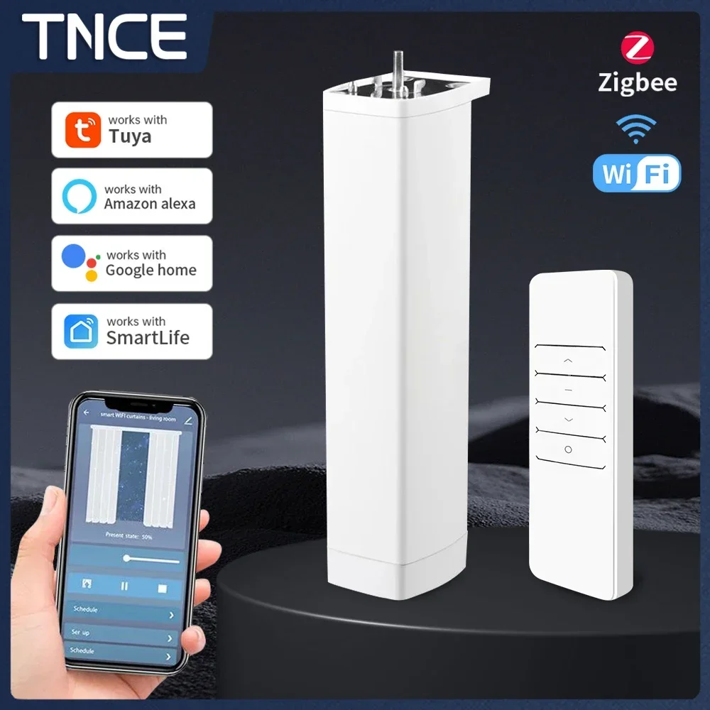 TNCE Smart Tuya Wifi/Zigbee Electric Curtain Shutter Motor RF Remote 22.5CM Size APP Control Alexa Google Assistant SmartThings