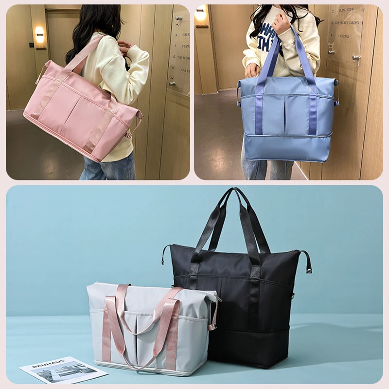 Pearlescent Color Dry Wet Separation Expandable Waterproof Weekender Overnight Tote Yoga Gym Duffel Travel Bag Men Women