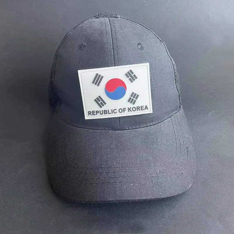 3 Stück/Südkoreanische Flagge, Totenkopf-Taktikabzeichen, gestickte Aufnäher, PVC-Applikationen, Rucksackaufkleber, Moral-Emblem für Kleidung, Hüte – Detail 1