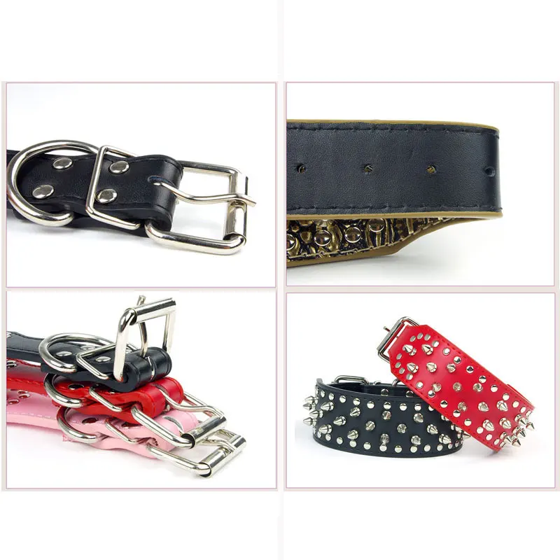 Adjustable Leather Pet Dog Collar Neck Strap Supplies Pu Leather Punk Rivet Spiked Dog Collar Pet Collars For Small Dog Cat