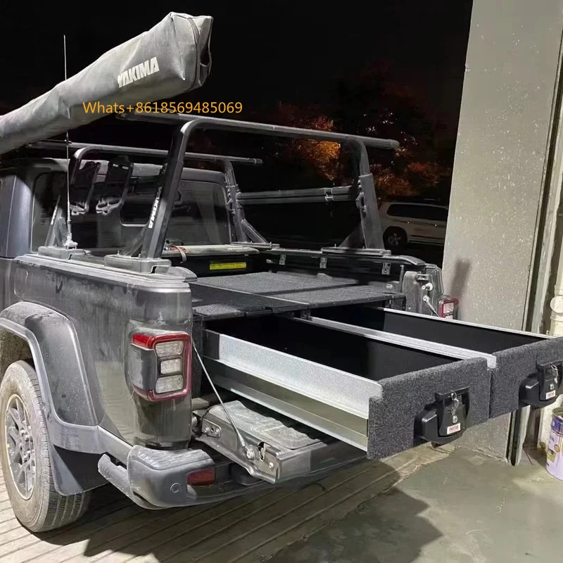 Factory Customized Aluminum Pickup Truck Bed Storage Drawe System Double Drawe With Sliding Cargo Tray  Gladiator