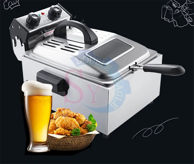 6L Stainless Steel Electric Deep Fryer Smokeless Street Snack French Fries Chicken Grill multifunction Hotpot Oven Fryer Tank