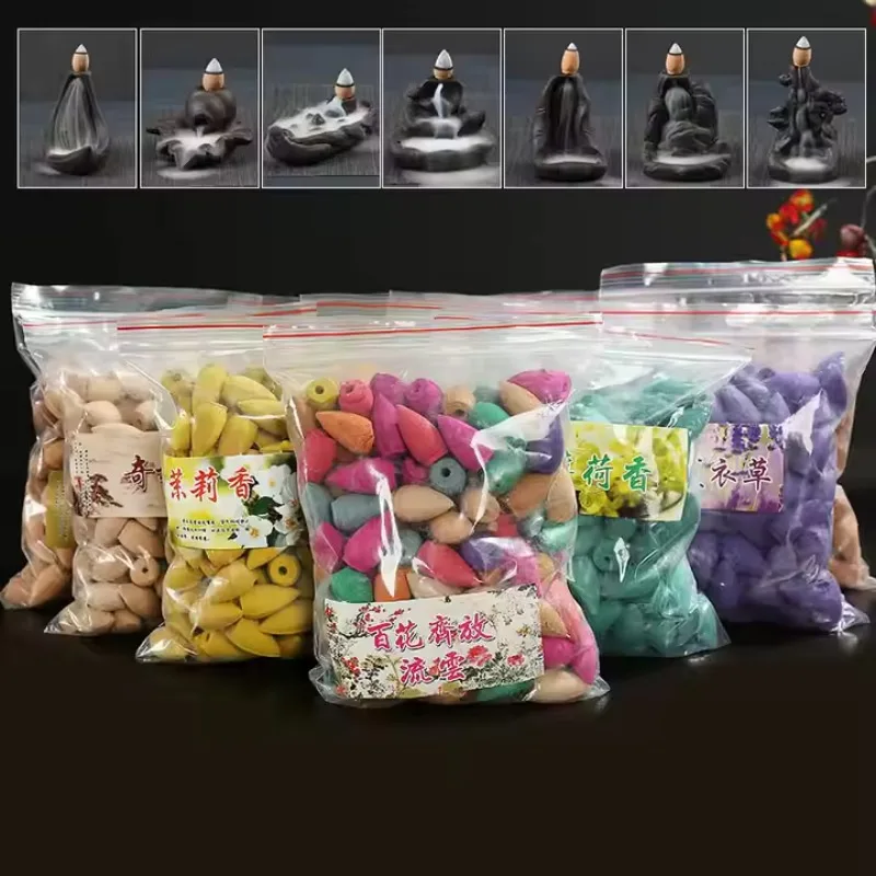 50Pcs Household Natural Reflux Tower Incense Tea Smoke Backflow Incense Or Gourd Burner Fragrant Reflux Aromatherapy Cones