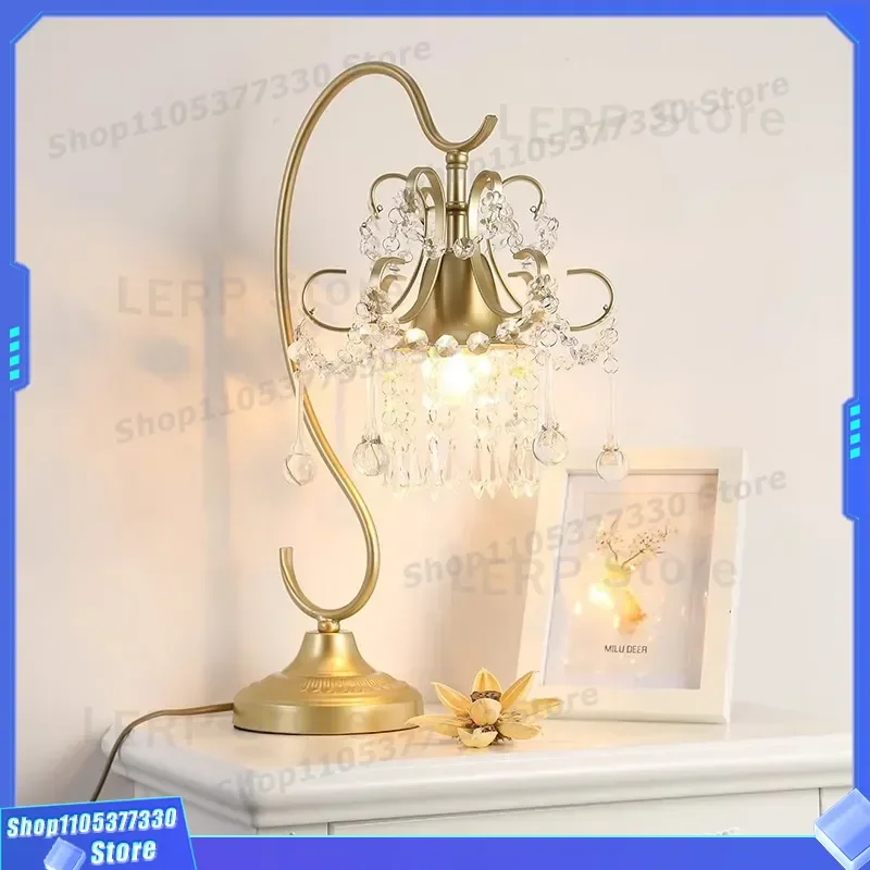 Modern Crystal Table Lamp French Style Creative Bedside Light for Living Room Study Bedroom Wedding Decoration Simple Design