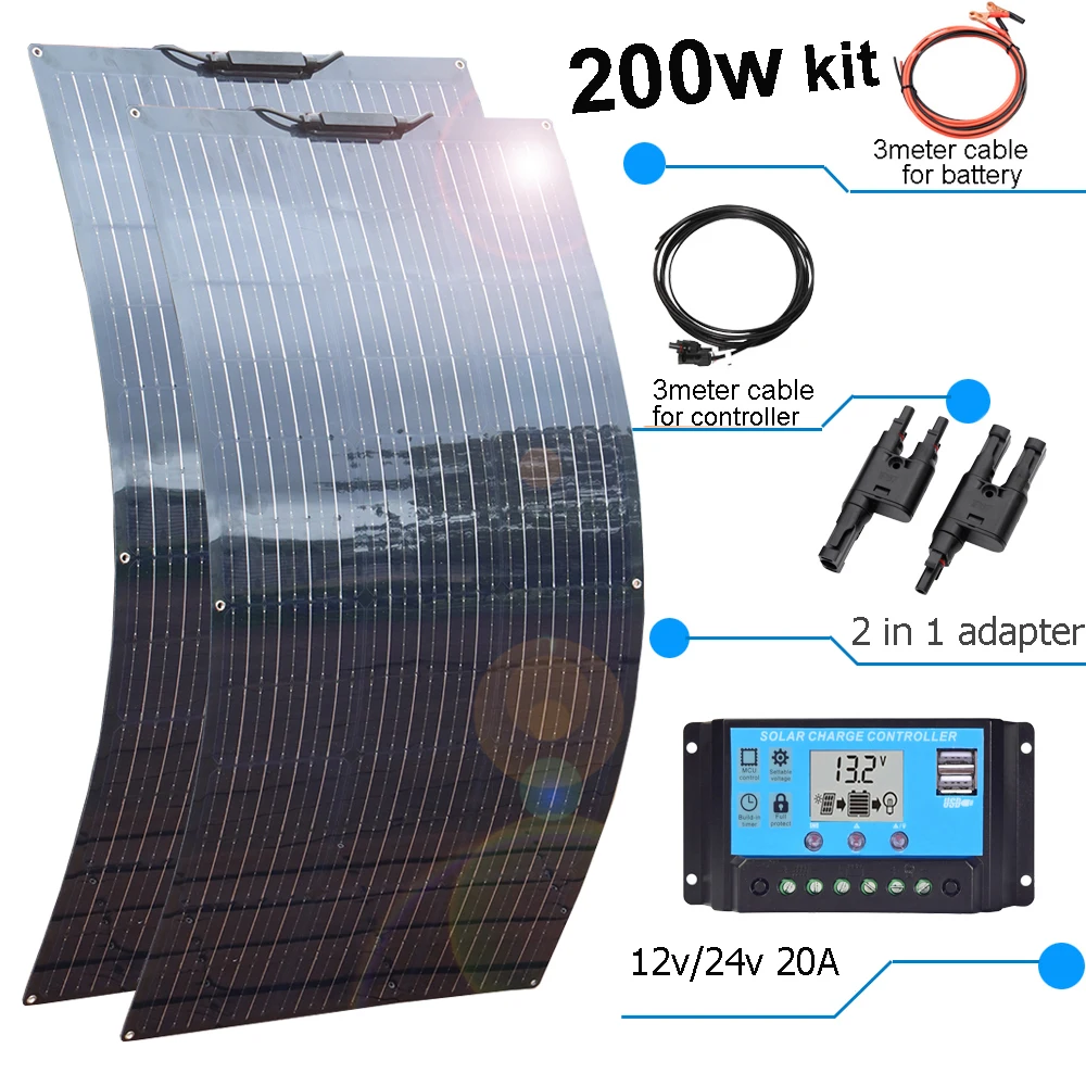 XINPUGUANG 100 W flexible solar panel / 200W Solar kit complete with IP68-rated waterproofing and high-efficiency solar cells