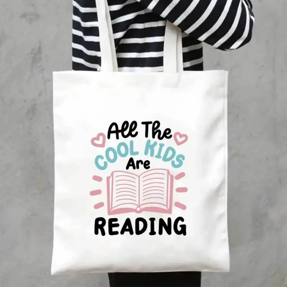 Fun Teacher Squad & Reading Art Canvas Tote, Durable Reusable Bag, Ideal for School Staff & Educators Everyday Carry