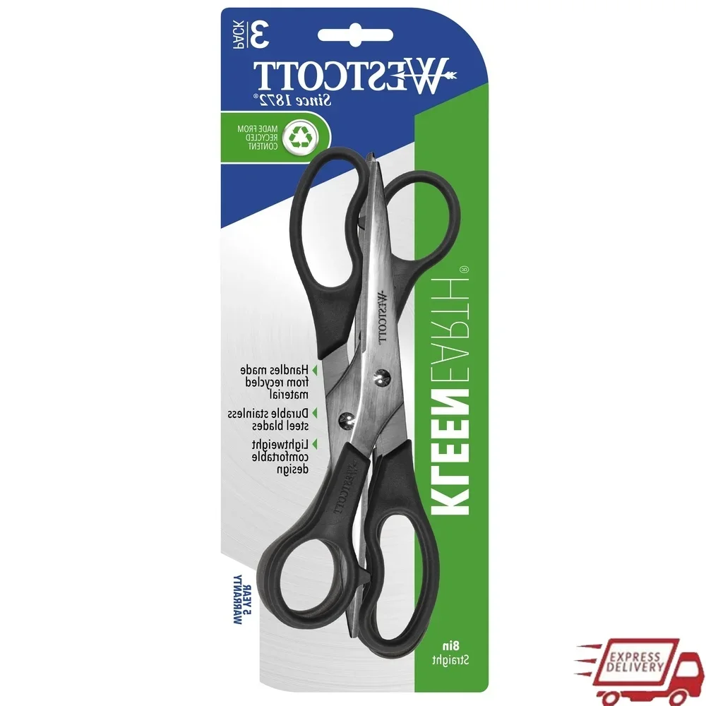 

Eco Friendly 8 Inch Stainless Steel Scissors 3 Pack Lightweight Durable Straight Cut Suitable High School Adult Use