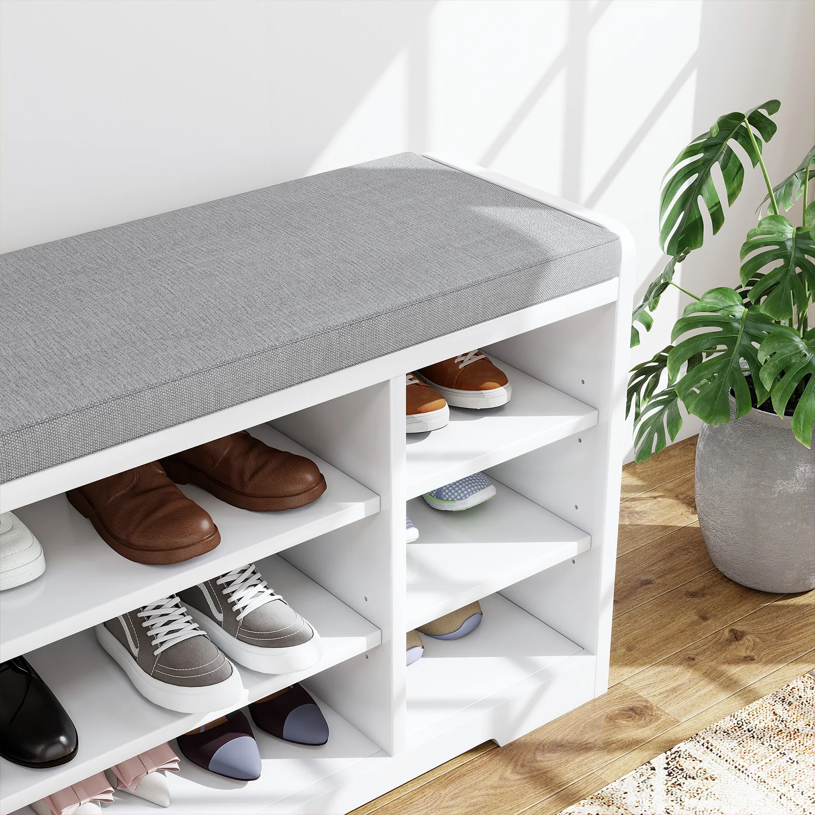 Shoe Storage Bench Shoe Storage Bench with Cushion 9 Cubbies Multifunctional Shoe  Cabinet for Entryway Hallway White