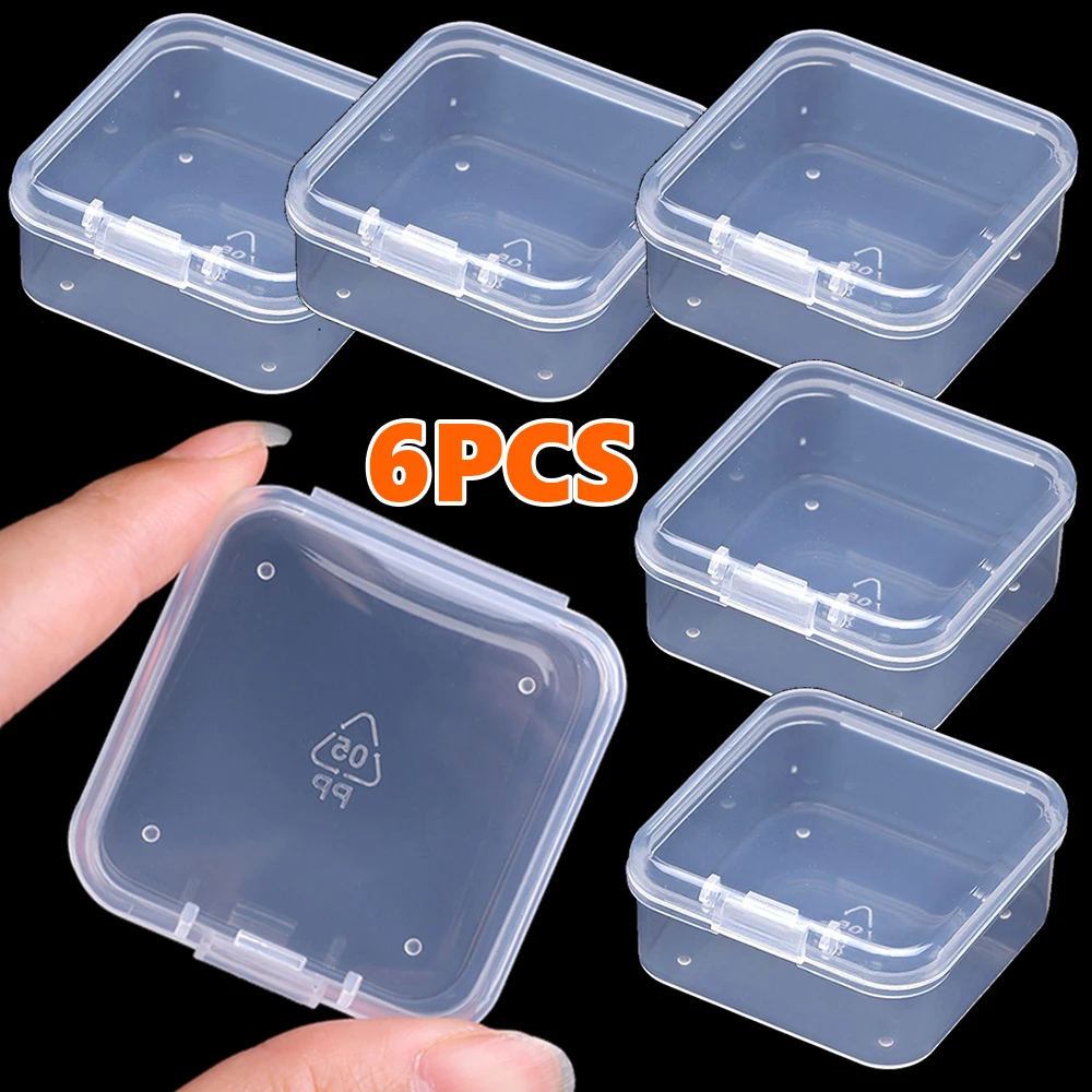 

6Pcs Storage Box Transparent Square Plastic Box Earrings Jewelry Packaging Small Square Box Case Jewelry Organizer 4.3X4.3X2cm