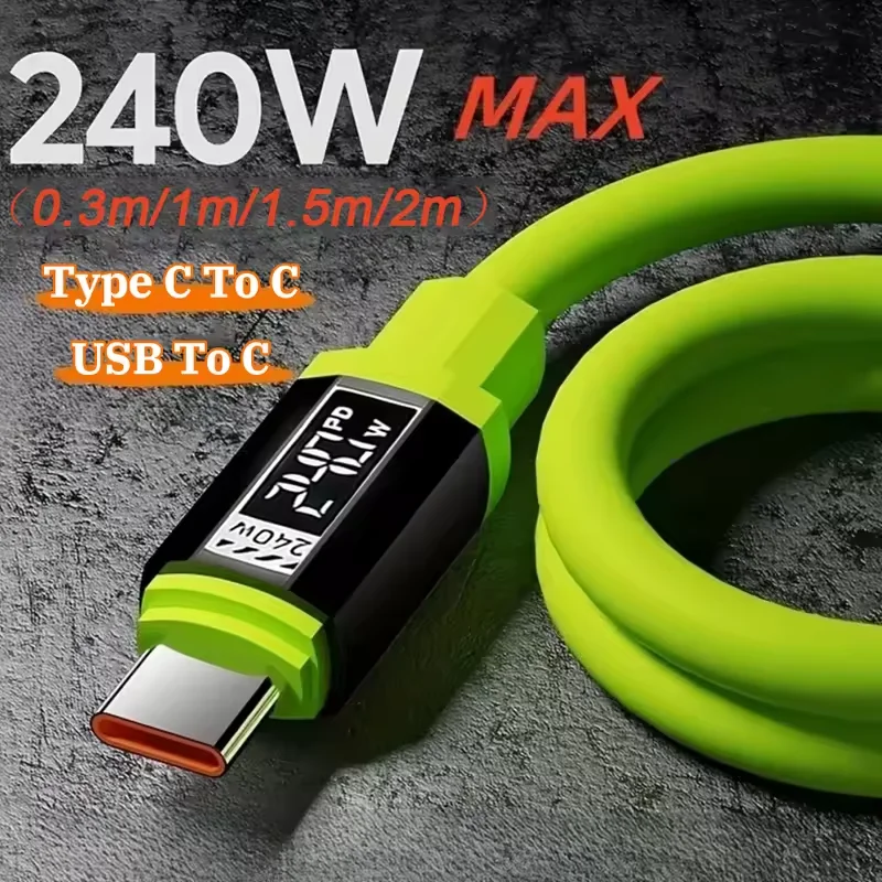 240W USB Type C Cable PD Fast Charging Phone Charger Data Cord For iPhone Samsung Xiaomi Huawei USB C to USB C Quick Charge Wire