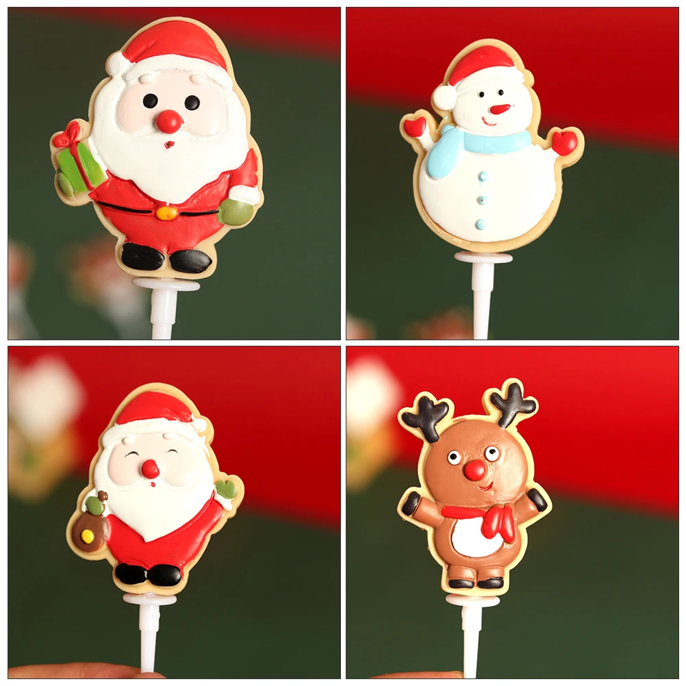 

4pcs Christmas Party Picks Resin Cartoon Cake Decoration Party Dessert Picks Holiday Baking Supplies Cake Inserts